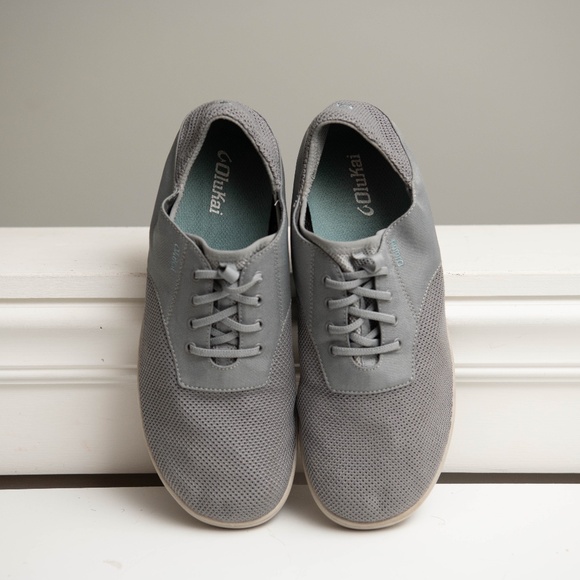 Olukai Nohea Moku Gray Boat Shoes Slip On Sneakers, Men's Size 11 Lace up Knit - Picture 2 of 6